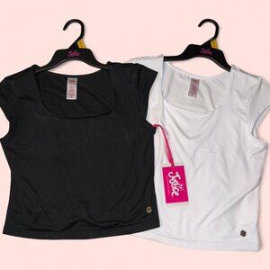 Set of 2 Kids White & Black Justice baby tees. Size L (12/14) NWT
